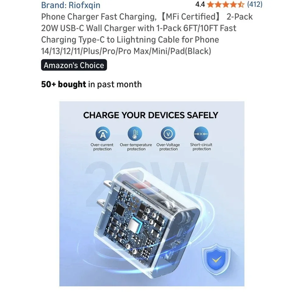 Super Fast Charger Type C to iphone 2 pc IphoneCharging Block‎ 64 inches